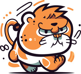 Vector illustration of cute cartoon tiger. Isolated on white background.