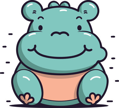 Cute cartoon hippo. Vector illustration isolated on white background.