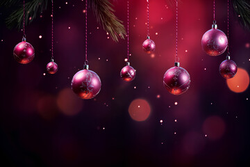 Fototapeta na wymiar Christmas balls hanging on a burgundy background