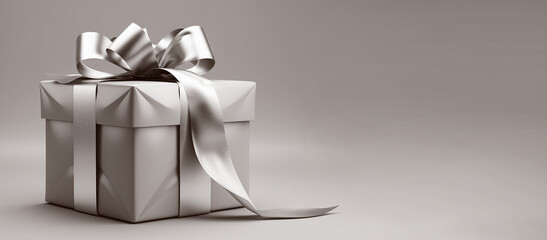 Gift box decorated with a shiny ribbon in  on a solid background. Generative ai
