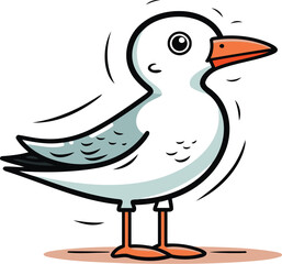 Seagull isolated on white background. Vector illustration in cartoon style.