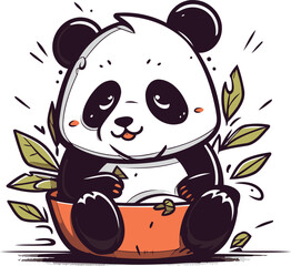 Obraz premium Cute panda bear sitting on the pot. Vector illustration.