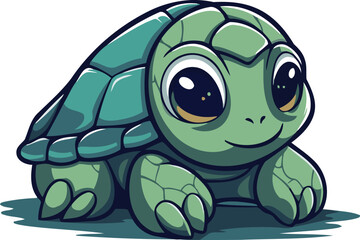 Cute cartoon baby turtle isolated on white background. Vector illustration.