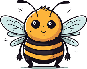 Cute cartoon bee isolated on a white background. Vector illustration.