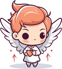 Cute angel with heart. Vector illustration in a cartoon style.