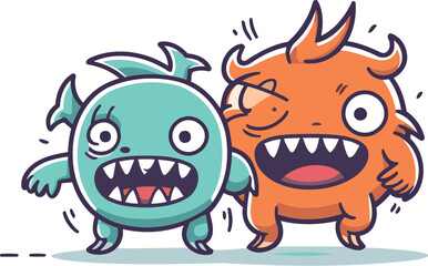 Funny cartoon monster characters. Vector illustration of cute monster characters.