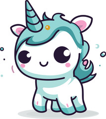 Cute cartoon unicorn. Vector illustration. Isolated on white background.