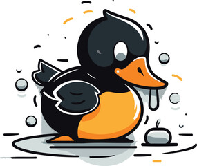 Cute cartoon duck on a white background. Vector illustration in a flat style.