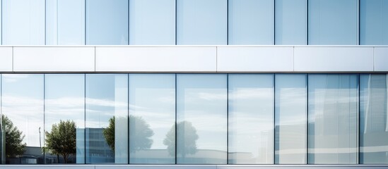 Detailed close up of the white cladding facade with rectangular windows and reflecting glass in a contemporary office building s corner