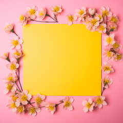 Fototapeta na wymiar A pink background with yellow flowers and empty space 
