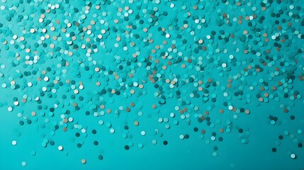 Background of Confetti Sprinkles in Turquoise Colors. Festive Template for Holidays and Celebrations