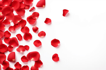 Red Rose Petals on White Greeting Card Background