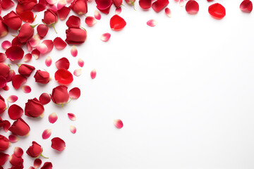 Romantic Red Rose Petals on White Background