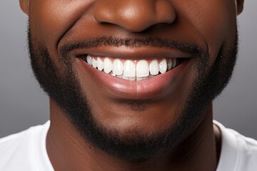 Confident Smile. Close-up of Black Man with Delicate Beard, Revealing Perfect White Teeth