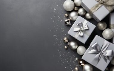 merry christmas greetings composition with gift boxes and christmas decoration