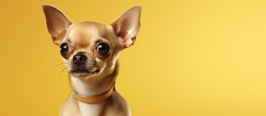 A petite Chihuahua expresses its emotions against a light yellow backdrop Chihuahuas hold the distinction of being the tiniest officially recognized breed - obrazy, fototapety, plakaty