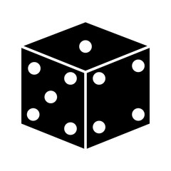 Dice cube, casino game. Black icon on white background
