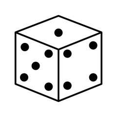 Dice cube, casino game. Black icon on white background