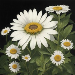 a bouquet of white daisies with yellow centers