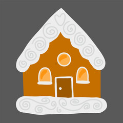 Christmas gingerbread cookies in cartoon style isolated on white background. Sweet biscuits in shape of festive doors with wreath. Traditional baked cakes and crackers. Cute Vector illustration