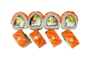 set of sushi on a white background