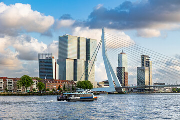 River panorama of Rotterdam during the sunset, the Netherlands