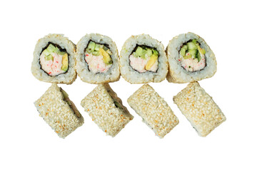 set of sushi, rolls on a white background