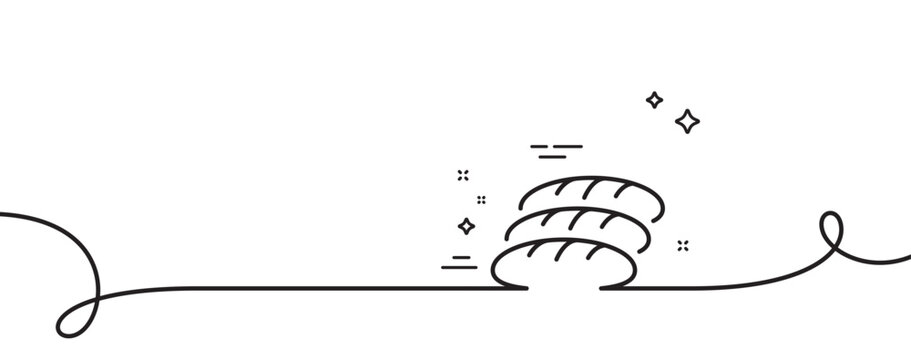 recommend clip art: Bread line icon. Continuous one line with curl. Bakery food sign. Pastry baguette symbol. Bread single outline ribbon. Loop curve pattern. Vector