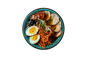 Ramen with beef on a white background