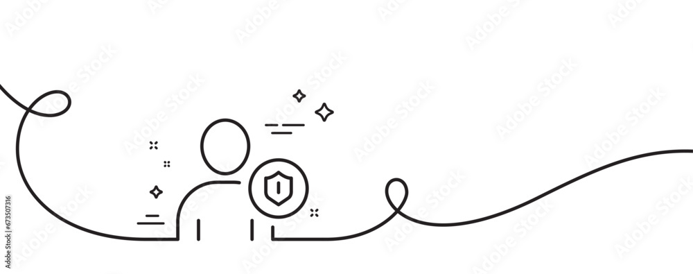Aufkleber user protection line icon. continuous one line with curl. profile avatar with shield sign. person si