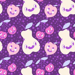 Cartoon fruit seamless cherry and pears and peach pattern for wrapping paper and kids clothes print and fashion