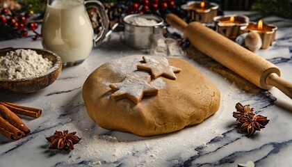 cooking Christmas cookies with gingerbread dough, cinnamon and anise process