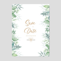 Beautiful watercolor leaves wedding card template 