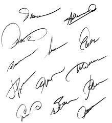 Set of signatures, vector illustration, hand drawn. - obrazy, fototapety, plakaty