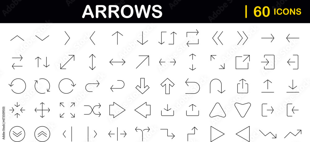 Fototapete Arrows big black set of web icons in line style. Arrow collection signs for web and mobile app. Arrow icons with various directions. Cursor, UI, web graphics, apps. Vector illustration