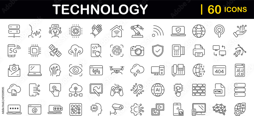 Leinwandbilder technology set of web icons in line style. information technology signs for web and mobile app. it n