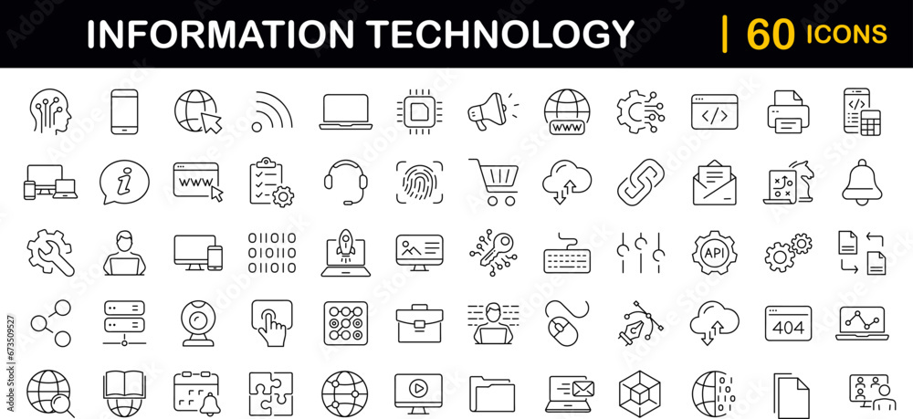 Fototapete Information technology set of web icons in line style. IT icons for web and mobile app. Programming, network, website, technology progress, internet, devices, server, data. Vector illustration