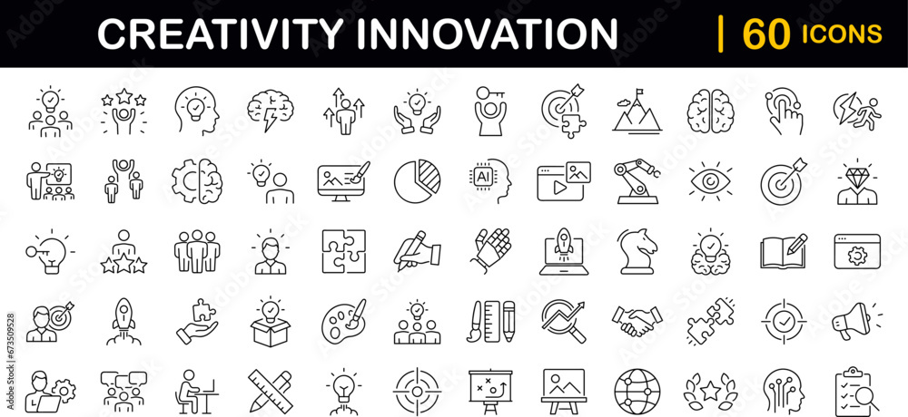Poster creativity innovation set of web icons in line style. creative business solutions icons for web and 