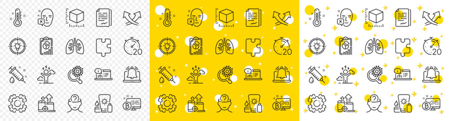 Outline Report, Idea and Seo gear line icons pack for web with Document signature, Psychology, Coronavirus research line icon. Face declined, Online documentation, Timer pictogram icon. Vector