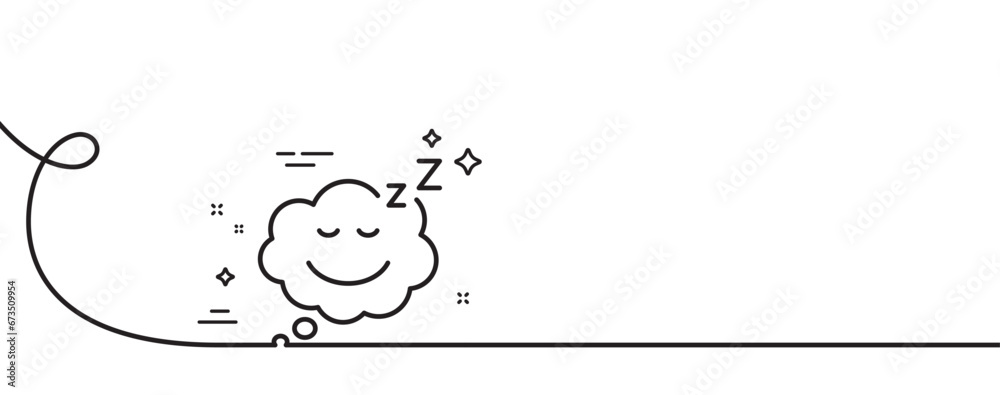 Poster sleep line icon. continuous one line with curl. night rest sign. comic speech bubble with smile symb