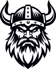 Viking Norse warrior mascot portrait with horned helmet - obrazy, fototapety, plakaty