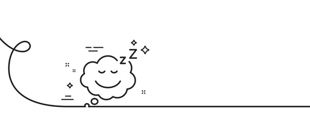 Sleep line icon. Continuous one line with curl. Night rest sign. Comic speech bubble with smile symbol. Sleep single outline ribbon. Loop curve pattern. Vector