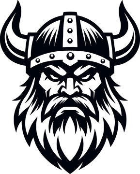 Viking Norse warrior mascot portrait with horned helmet
