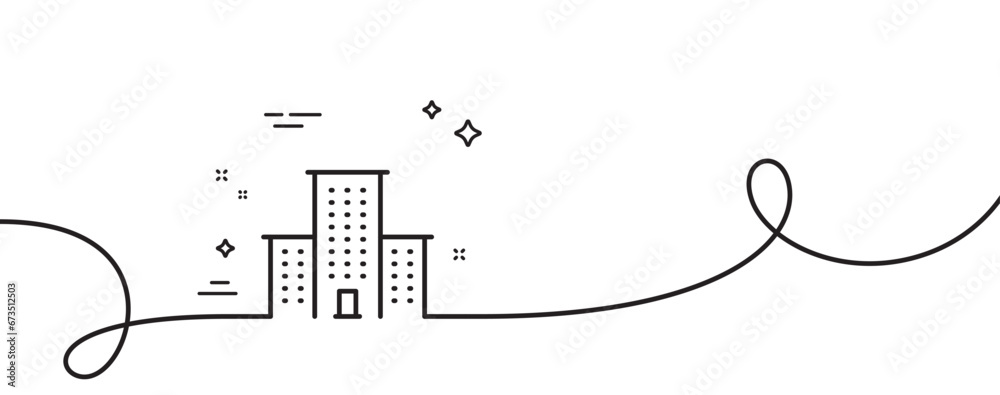 Poster university campus line icon. continuous one line with curl. apartments sign. architecture buildings 