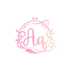 A Q AQ Beauty vector initial logo, handwriting logo of initial signature, wedding, fashion, jewerly, boutique, floral and botanical with creative template