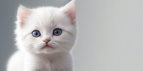 Little cute white kitten on a light background