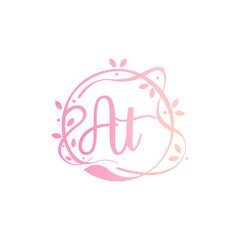 A T AT Beauty vector initial logo, handwriting logo of initial signature, wedding, fashion, jewerly, boutique, floral and botanical with creative template