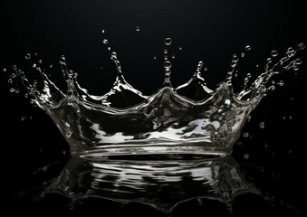 Water crown splash splashing on isolated black dark background.