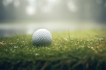 close up of golf ball in wet grass. playing golf after rain on a wet lawn