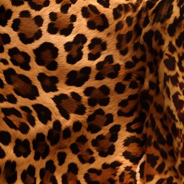 Fashionable wild leopard print background. Animal fur pattern with black and brown spots on beige backdrop. Abstract exotic jungle texture. 